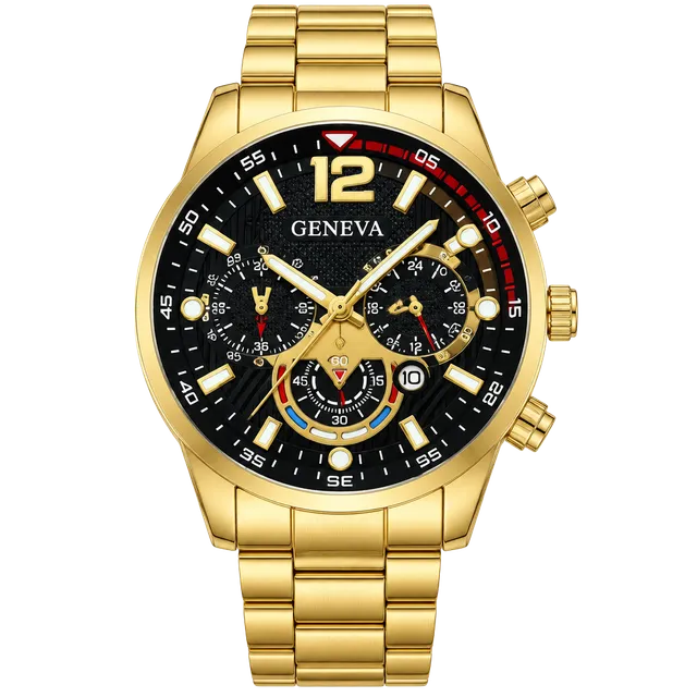 Geneva Luxury Gold Men's Six Pin Quartz Watch