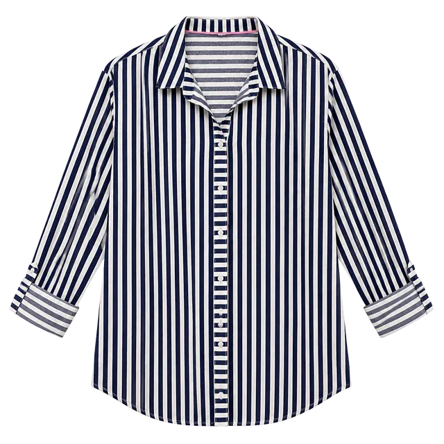 White House Black Market Striped Button Down Shirt Size M Blue White