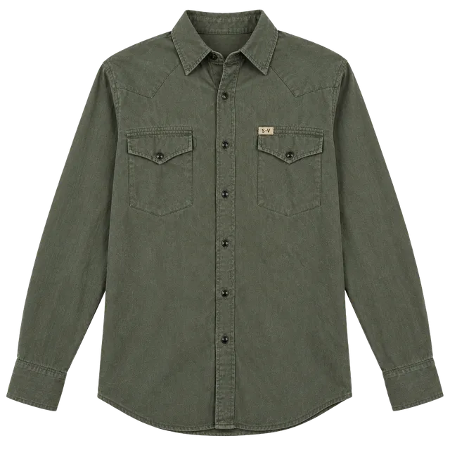 Salt Valley Western Shirt Size M Green Long Sleeve Snap Pocket