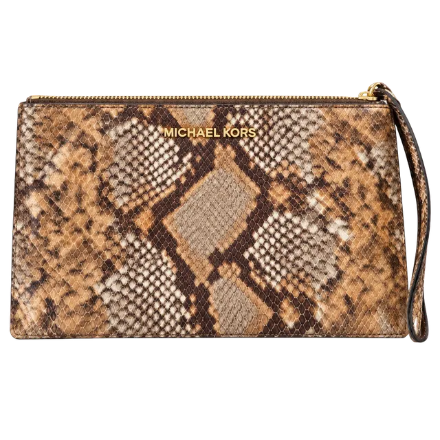 Michael Kors Jet Set Item Lg Zip Clutch Embossed Leather Peanut