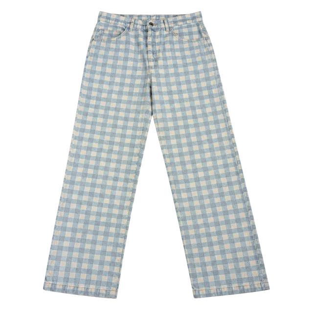 Kickers Gingham Straight Leg Jeans Size 32 Blue White Cotton