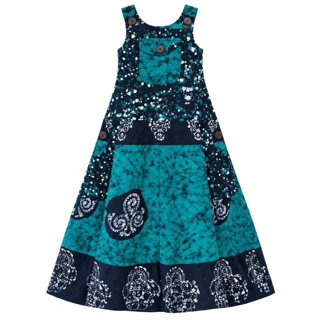Gypsy Rose Tie Dye Cotton Overall Dress Maxi Skirt Blue Teal
