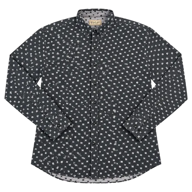 Vintage Italia Black Long Sleeve Button Down Star Print Shirt Men’s L