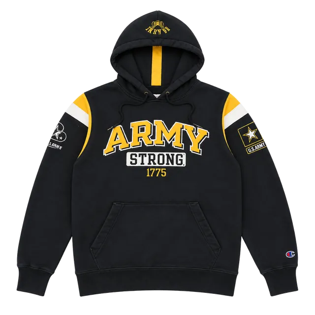 Vintage 90s Champion US Army Strong Bastogne Hoodie Black