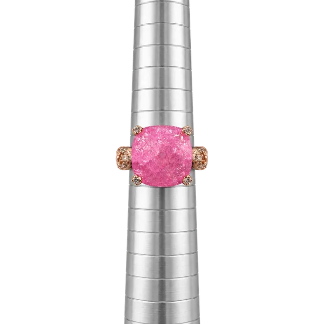 Bomb Party Ring Size 8 Pink Ice Crystal Rose Gold with Links