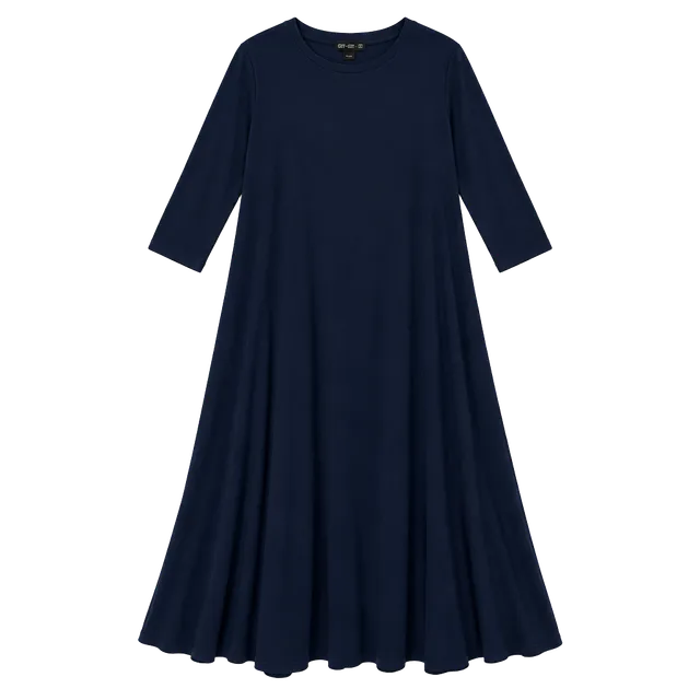 CHI-CHI Long Sleeve Maxi Dress Size L Navy Blue Swing Tunic Dress