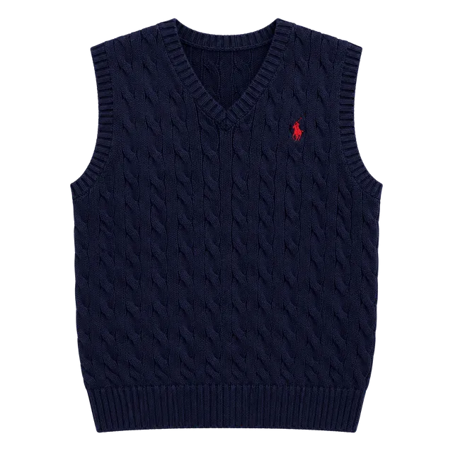 Polo Ralph Lauren Cable Knit Sweater Vest Size M (10-12) Navy Blue