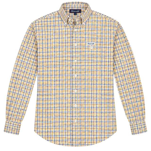 Made in USA Façonnable Plaid Button Down Shirt Size 16L Yellow Blue Cotton