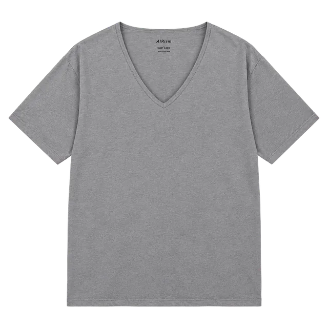 Uniqlo AIRism V-Neck T-Shirt XL Gray Polyester Spandex