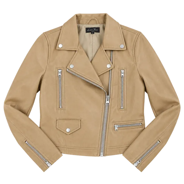 Love Tree Faux Leather Moto Jacket Size Medium Camel