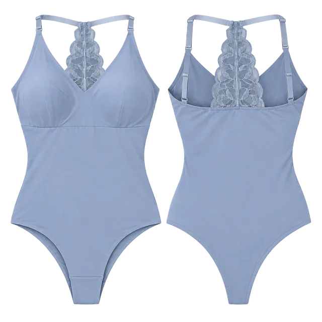 SUT1 Size M True and Co V Neck Lace Racerback Bodysuit Blue NWT
