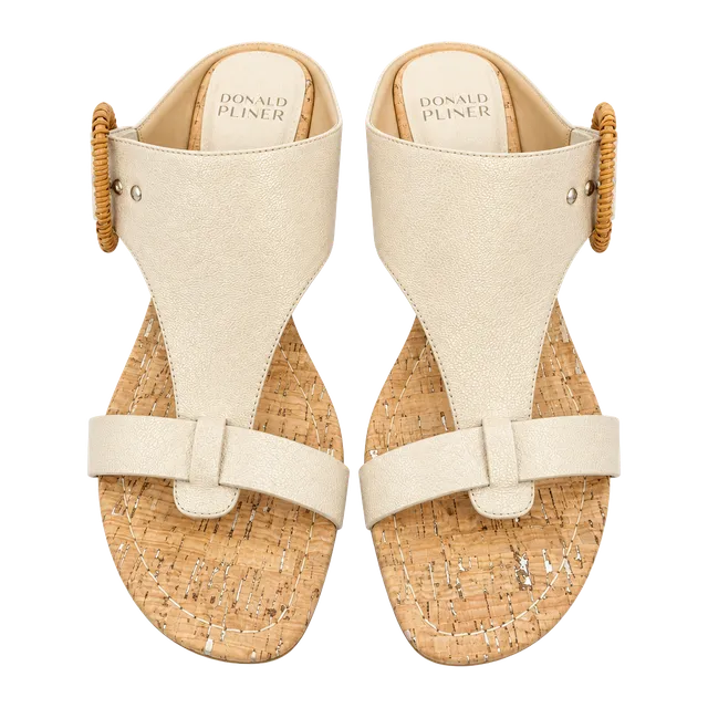 Donald Pliner VINESP Wedge Sandals Size 9.5M Champagne Metallic Cork
