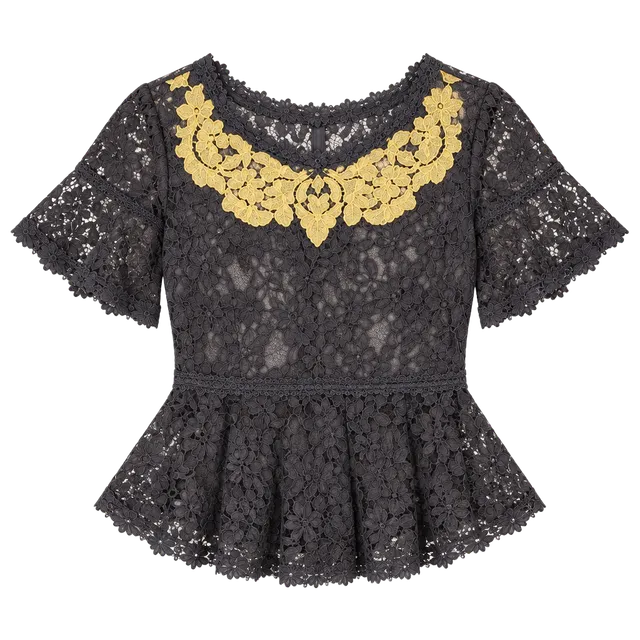 Free People Flair Floral Lace Crochet Peplum Top Size Medium Gray Cottagecore 
