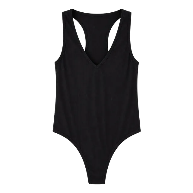 G. Label Bodysuit Black Ribbed Cleangirl Capsule Wardrobe Staple