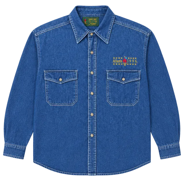 Vintage 1996  Denim Button Up Jacket Atlanta Olympic Games Collection By Terry