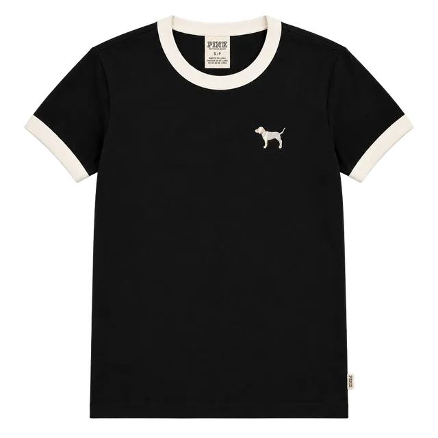 Pink Victoria's Secret Ringer T-Shirt Size XS Black White Logo Dog