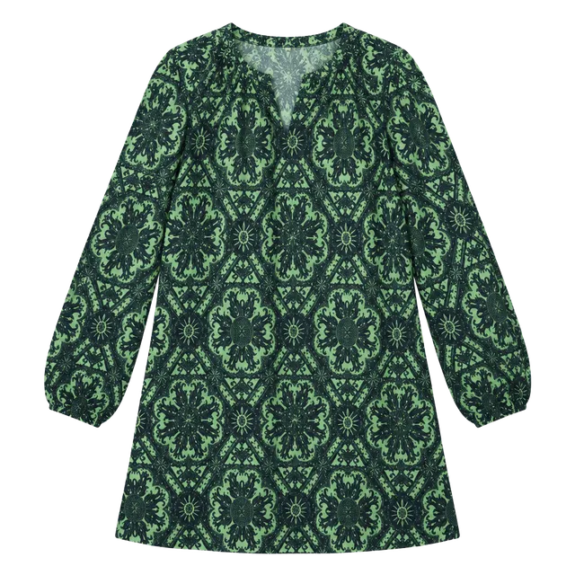 Loft Long Sleeve Dress Size M Green Black Printed