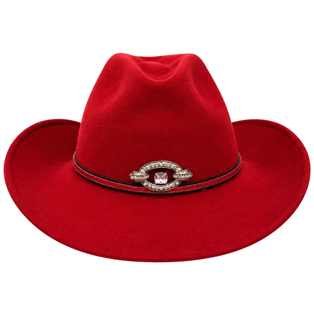 Goorin Brothers Red Felt Western Cowboy Hat Rhinestone Concho Band