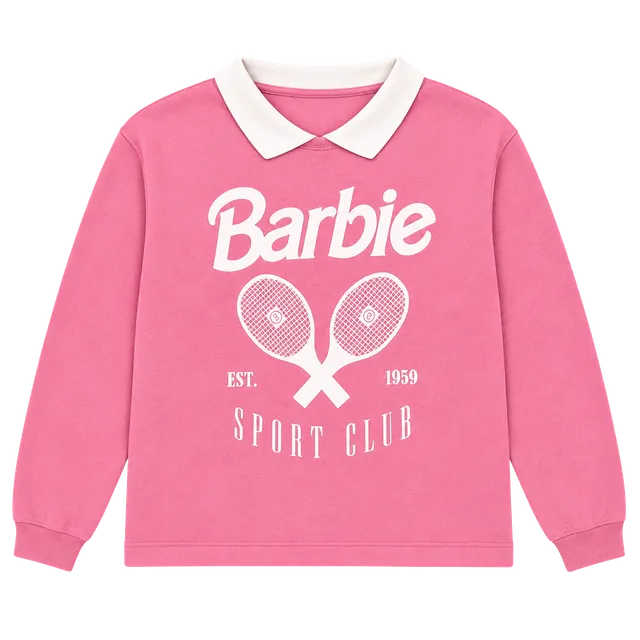 Barbie Sport Club Collared Sweatshirt Size M Pink White Tennis