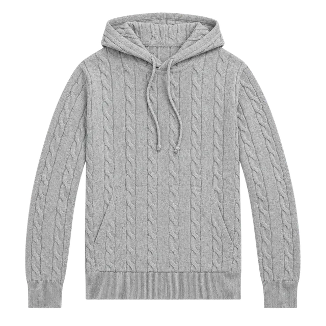 Brooks Brothers Cable Knit Hoodie Sweater Size M Gray