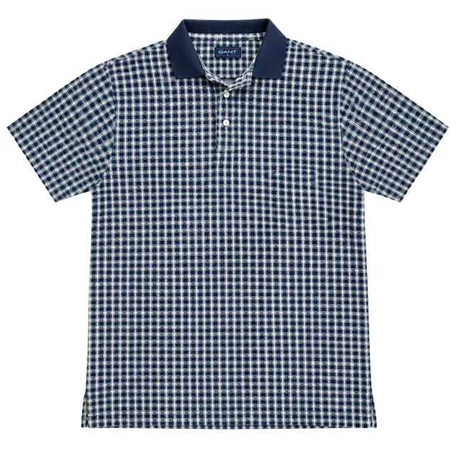 Gant Checkered Polo Shirt Size L Blue Navy Plaid Cotton Short Sleeve