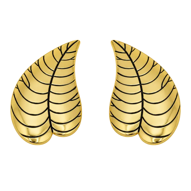 Vintage Retro Laurel Burch Gold Tone Leaf Clip-On Earrings