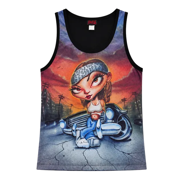 Sinful Graphic Tank Top Size L Y2K Chicana Biker Girl