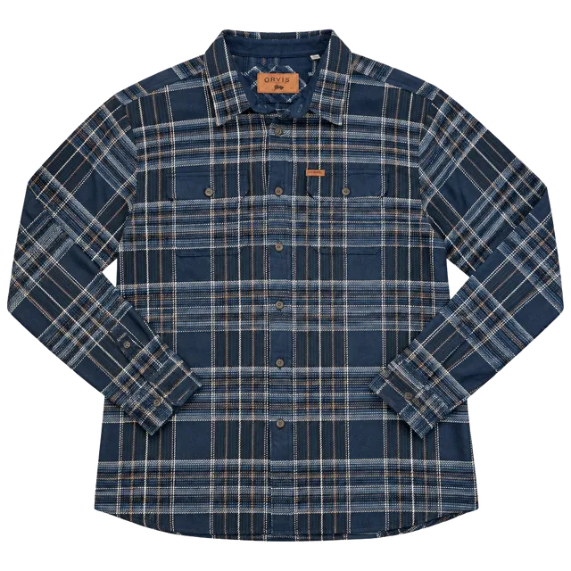 Orvis Classic Collection Mens XL Flannel Shirt Blue Plaid Heavyweight Cotton