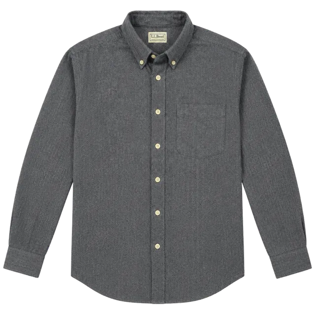 L.L. Bean Cotton Flannel Shirt Size L-Tall Gray Herringbone