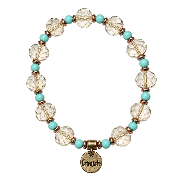 Erimish Beaded Stretch Bracelet Clear Teal Gold