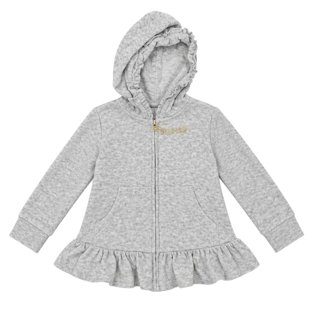 Y2K Juicy Couture Velour Zip-Up Hoodie Size 18M Gray Crown Ruffle