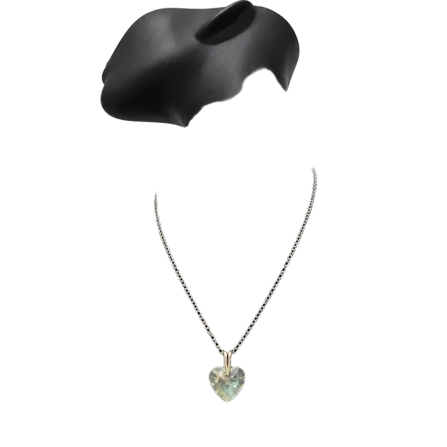 Upcycled Stainless Steel Iridescent Crystal Heart Pendant Necklace Silver Tone