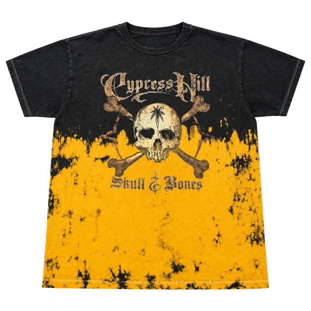 Cypress Hill Skull & Bones T-Shirt Size 2X Black Yellow Tie Dye