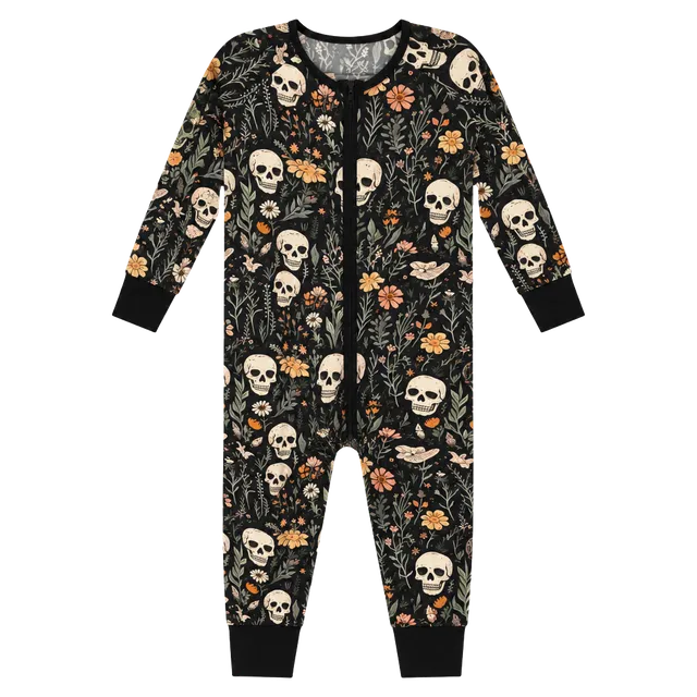 Lazy Bones Romper Size 18-24M Black Floral Skull Pajama