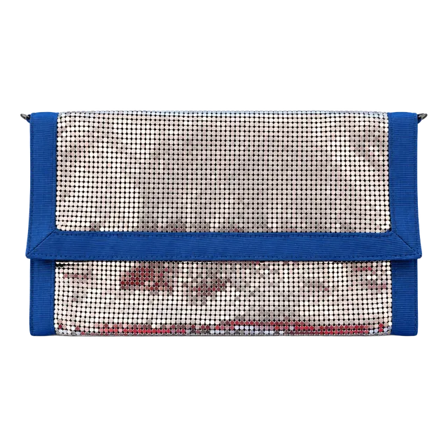 BCBGMAXAZRIA Silver Mesh Blue Trim Clutch