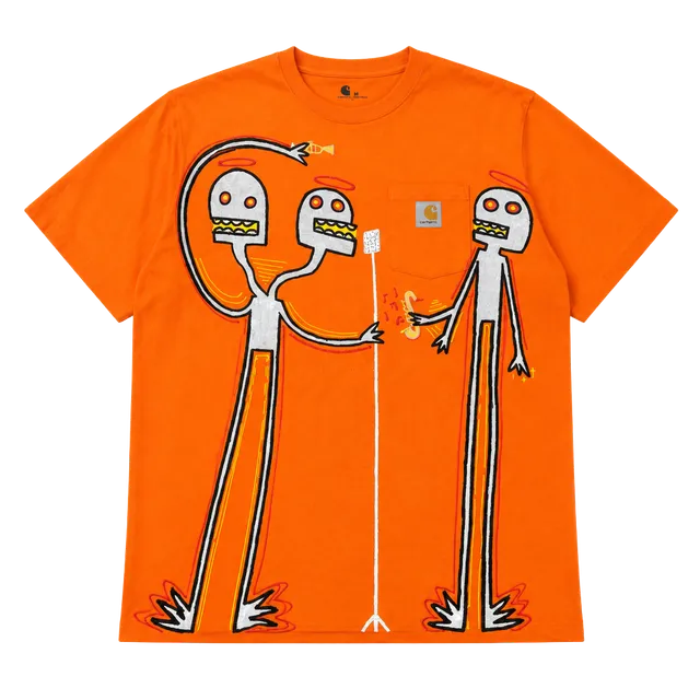 Super Sick Custom Carhartt Custom Puffy Paint Graphic Pocket T-Shirt Size 2XL OrangeE