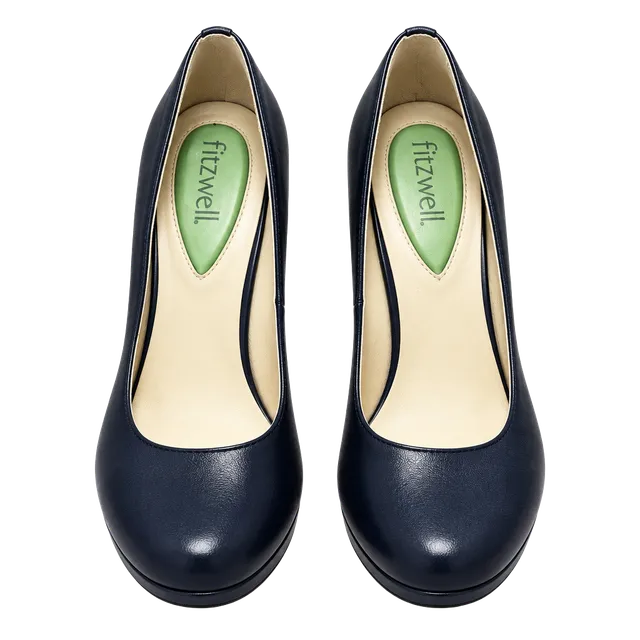 Fitzwell Navy Leather Platform Pumps
