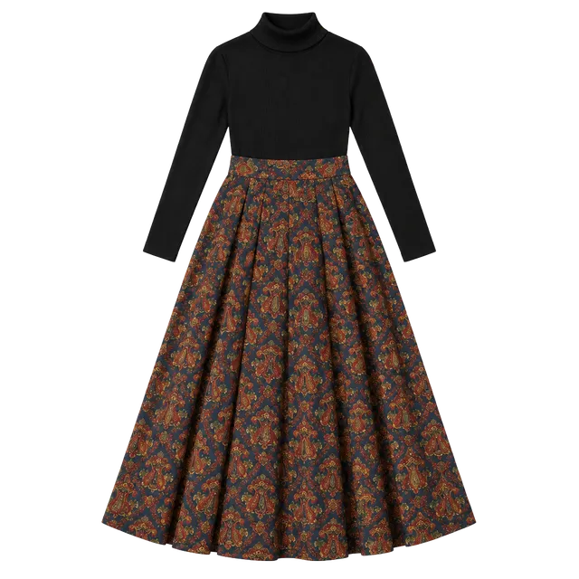 Vintage Lee Davidson Paisley Midi Maxi Skirt Women’s 10 Pleated Button Back