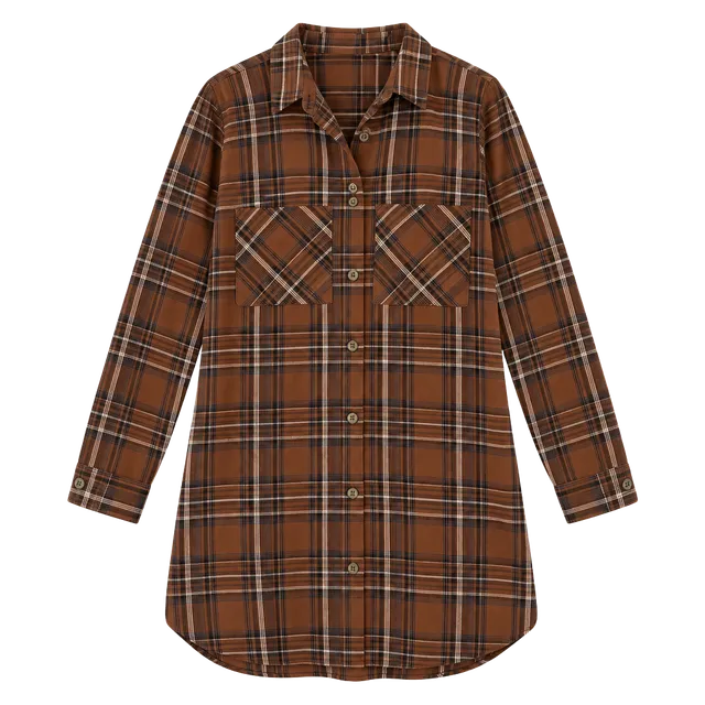 She+Sky Plaid Flannel Shirt Dress Size S Brown Long Sleeve Button Up