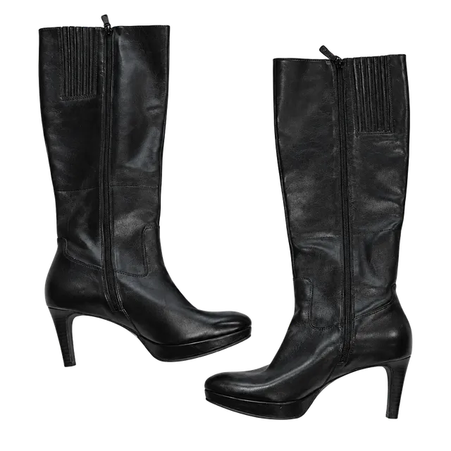 Rockport KS8580 Knee High Boots Size 8 Black Leather Heeled Riding