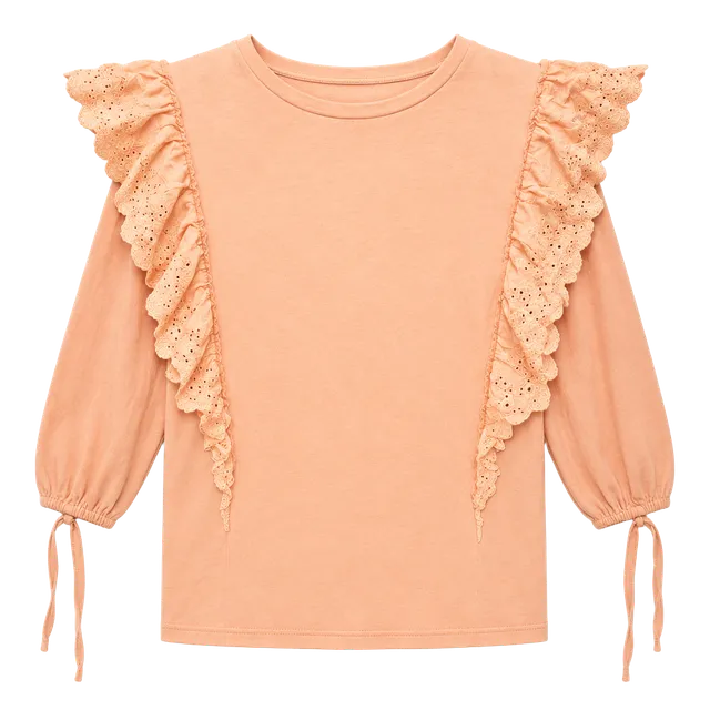 SHEIN Eyelet Ruffle Top Size S Peach Long Sleeve