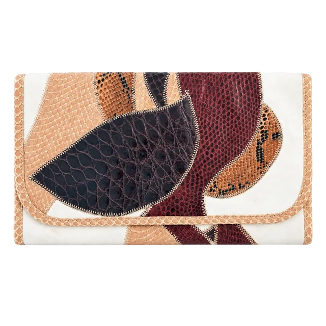 Vintage Shibui Patchwork Leather Clutch Reptile Snakeskin Envelope Bag Boho