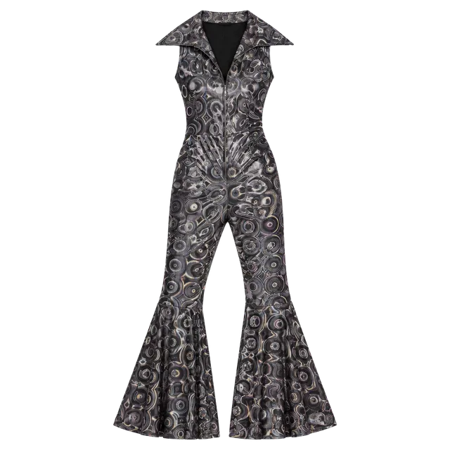 Fun World Disco Darling Jumpsuit Size US 10-12 Silver Halter 70s Costume