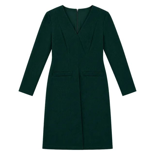 Donna Morgan V-Neck Long Sleeve Dress Size 0 Green Faux Pockets
