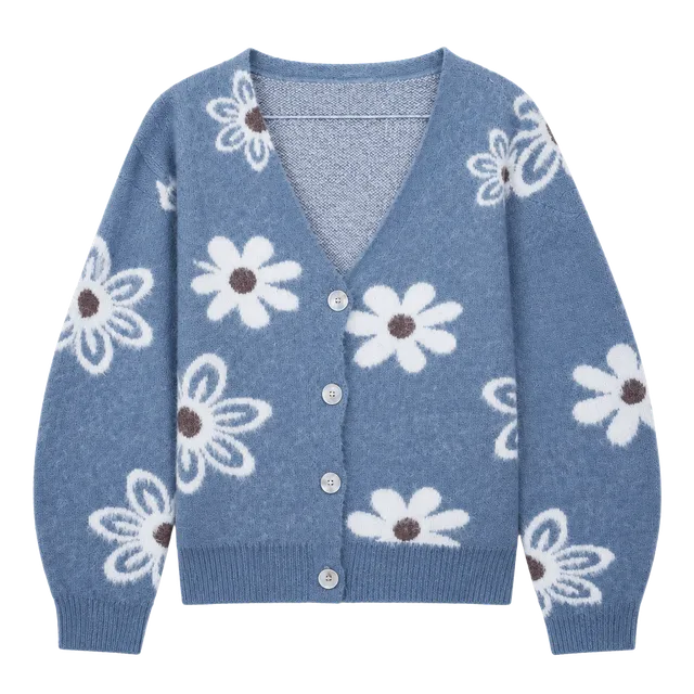 EMERY ROSE Floral Pattern Button Front Cardigan Size L Blue