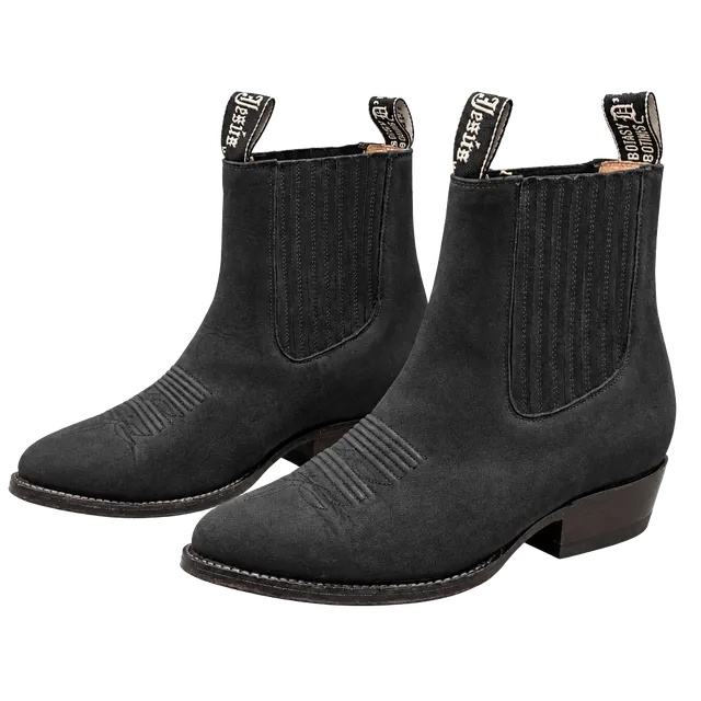 Botas Jaca Western Chelsea Boots Black Leather Pointed Toe Pull Tabs