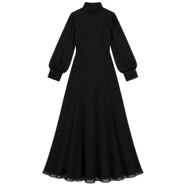 Barelli Maxi Dress Size 4 Black Chiffon Cape Overlay Mock Neck