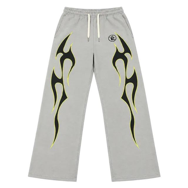 Hellstar Flame Sweatpants Grey Flame Graphic