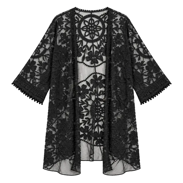 Umgee Women's Black Bohemian Floral Lace Open