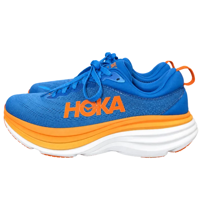 HOKA Bondi Men 8 Wide Size 9 2E Coastal Sky Vibrant Orange Running Shoes